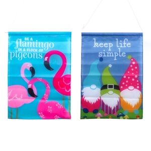 Set of 2 Summer Garden Gnome & Pink Flamingo 12.5x18” Garden Flags NWT